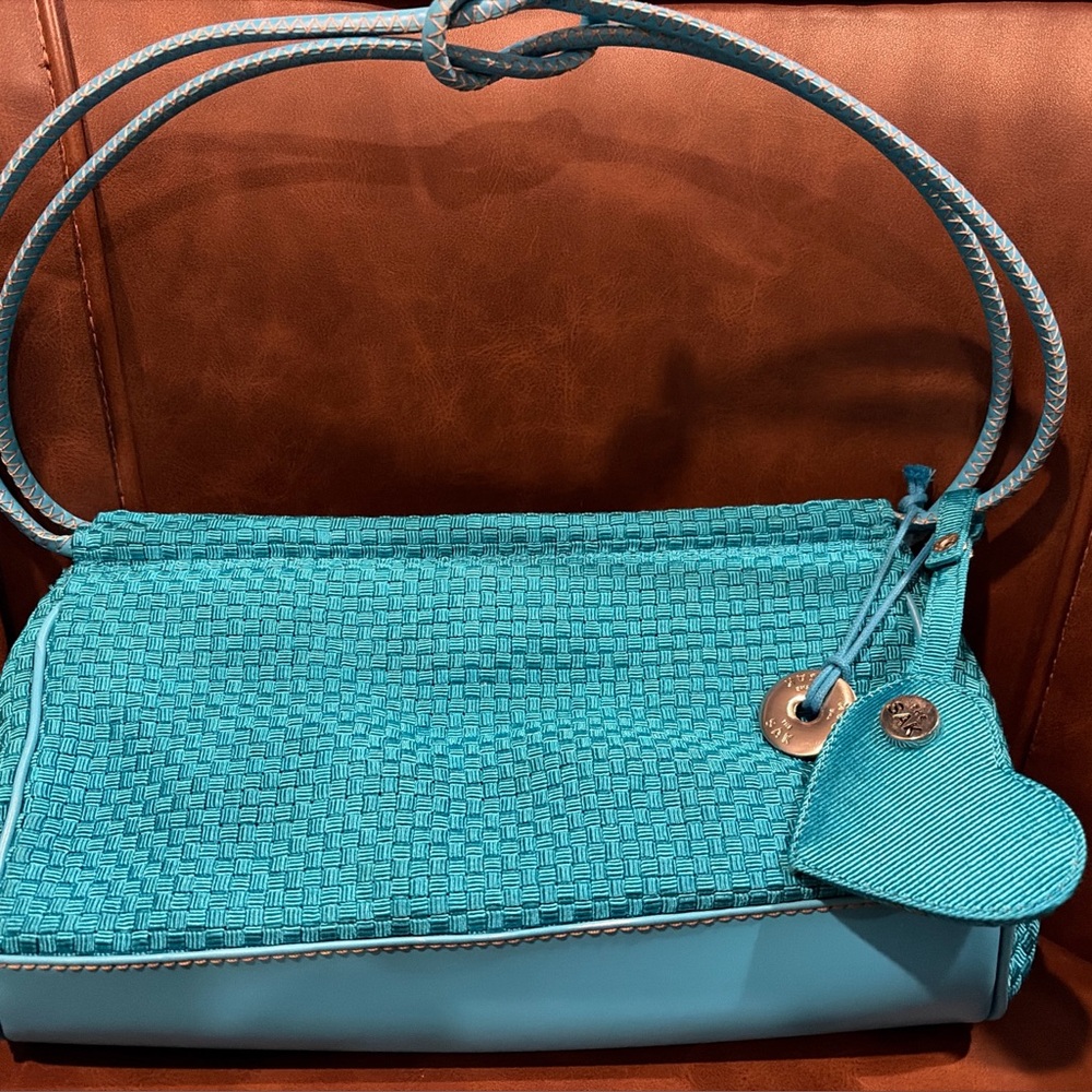 The Sak Mini Shoulder Bag woven w  vegan leather trim turquoise heart